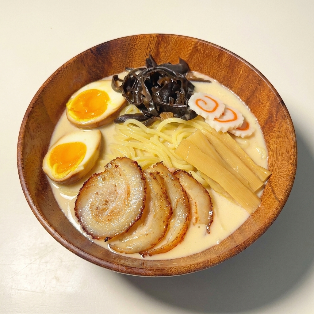 Tranche de narutomaki décorative posée sur le bouillon.