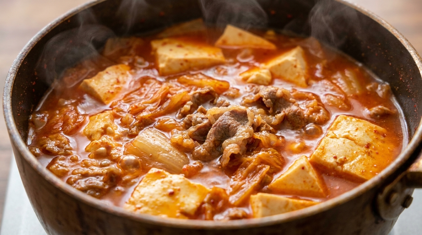 Soupe au Kimchi et Tofu Soyeux au Bœuf (Kimchi Jjigae Facile)