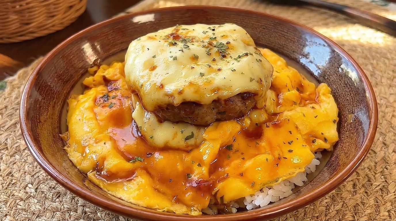 Hamburg Steak Japonais au Fromage et Œufs Soyeux