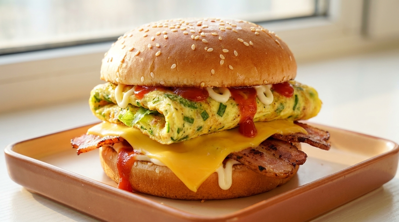 Burger Petit-Déjeuner Express aux Œufs et Bacon (10 Minutes)