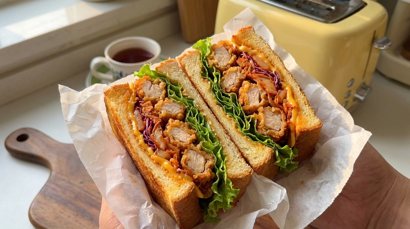 Sandwich au poulet croustillant et kimchi à l'air fryer