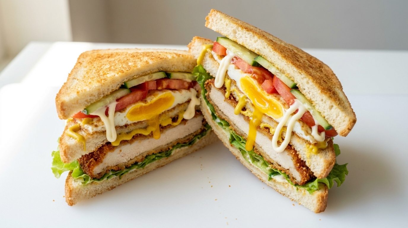 Club Sandwich au Poulet Croustillant et Œuf au Plat