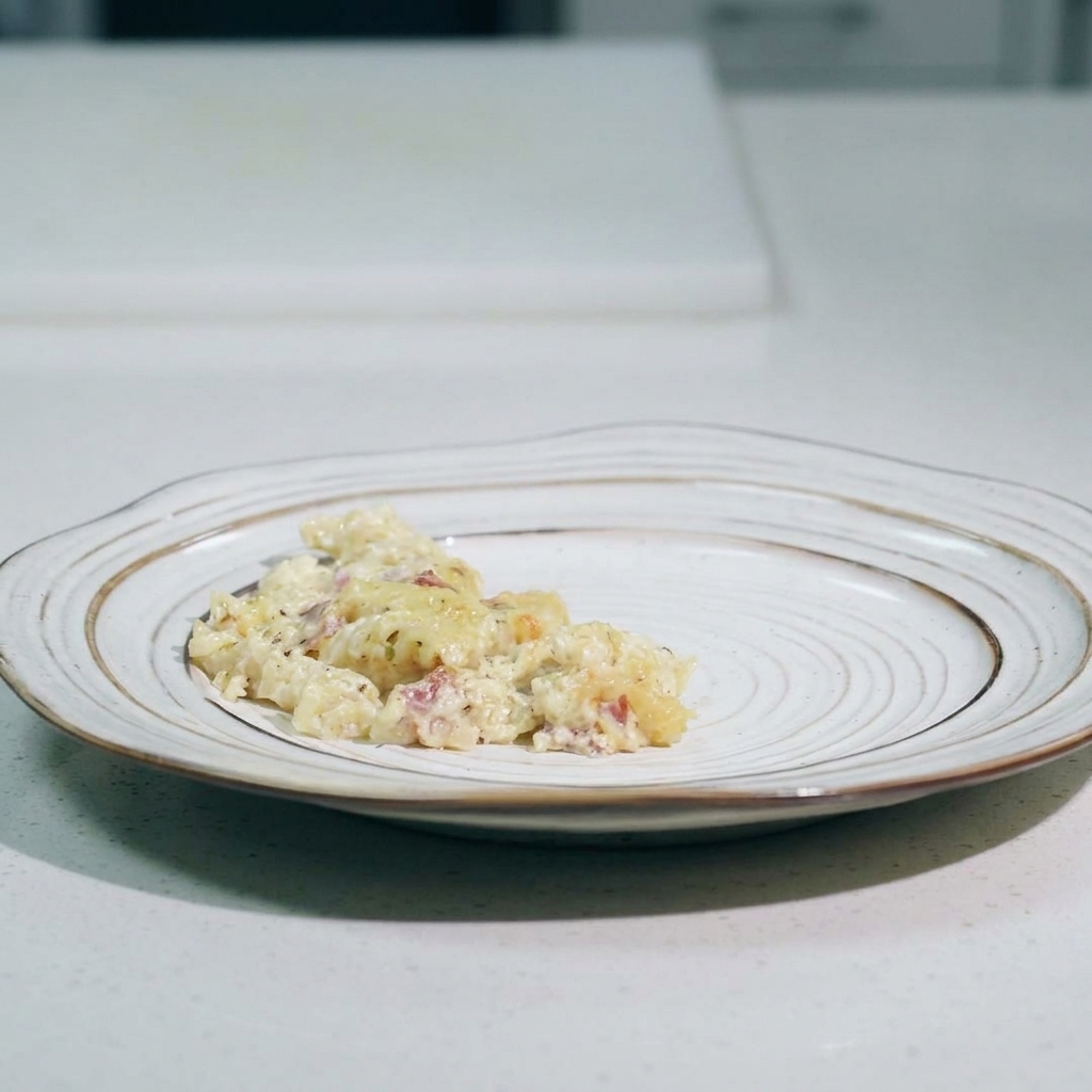 Des pâtes dans un plat à gratin recouvertes dune couche généreuse et uniforme de fromage râpé avant la cuisson.