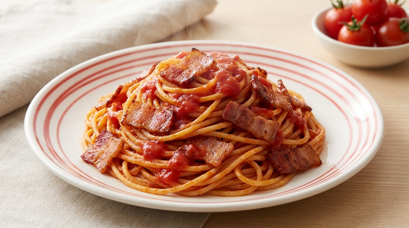 Pâtes classiques à la tomate et au bacon