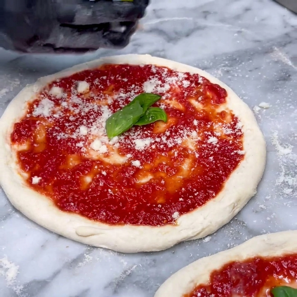 Morceaux de mozzarella fior di latte ajoutés sur la deuxième base de pizza préparée.