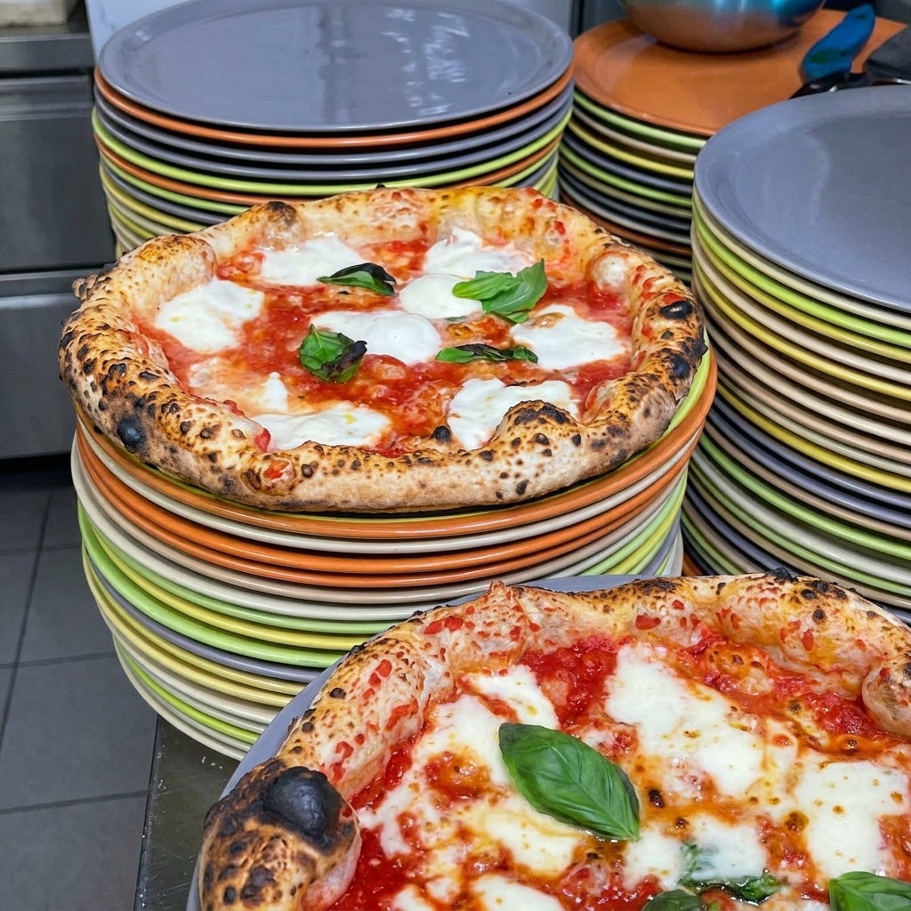 Feuilles de basilic frais parsemées sur les pizzas Margherita fumantes.