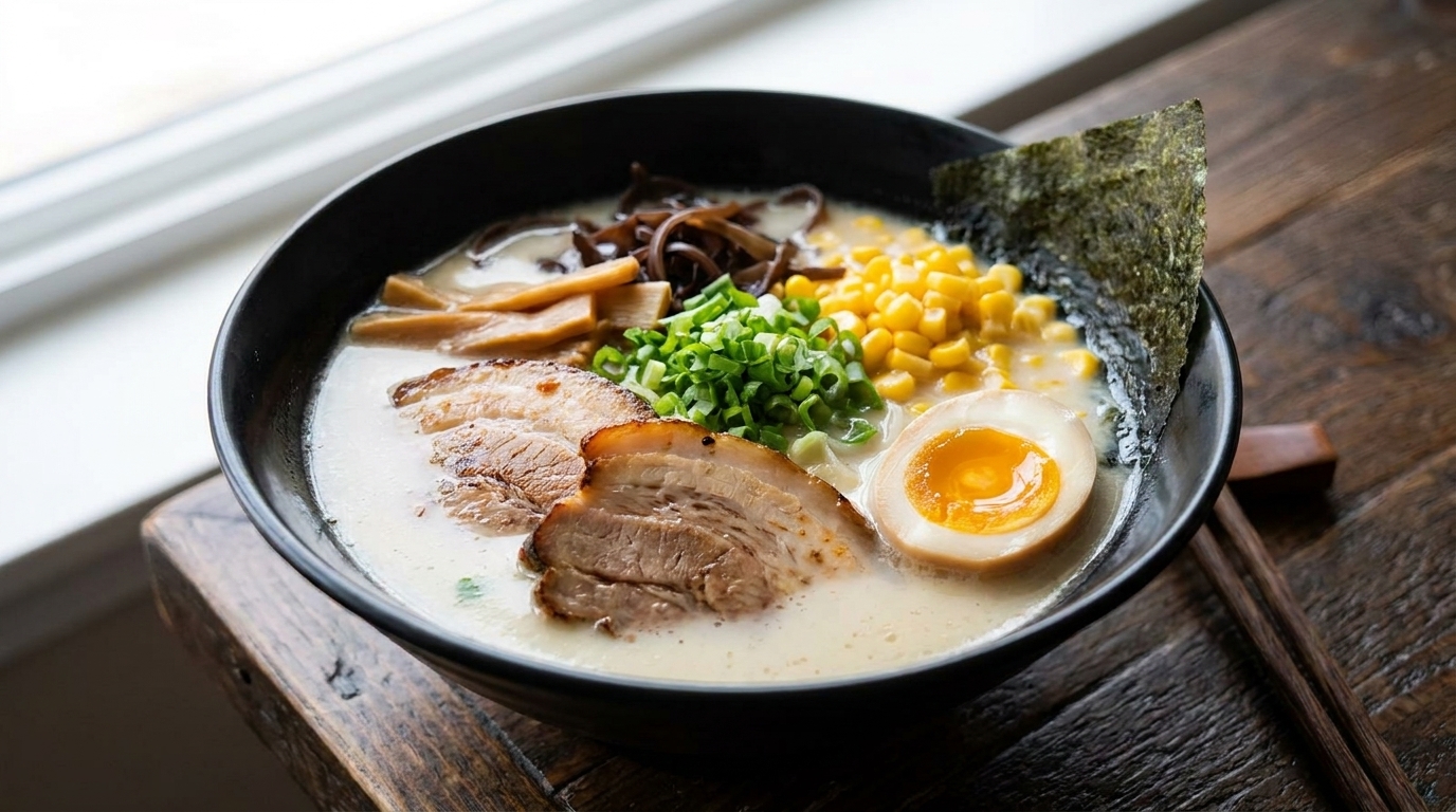 Ramen Tonkotsu Authentique au Bouillon Riche d'Os de Porc