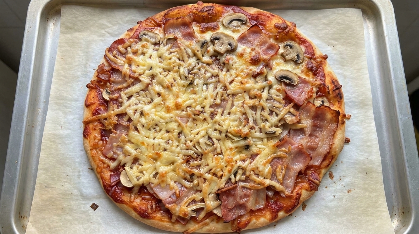 Pizza maison au bacon et aux champignons
