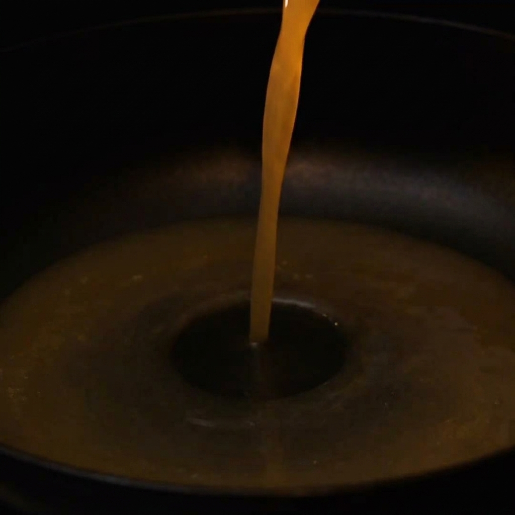 Une cuillerée de pâte miso et de lail émincé au fond dun bol de service en céramique vide.