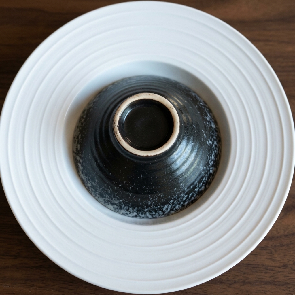 Un dôme de riz blanc parfaitement formé déposé sur une assiette blanche.