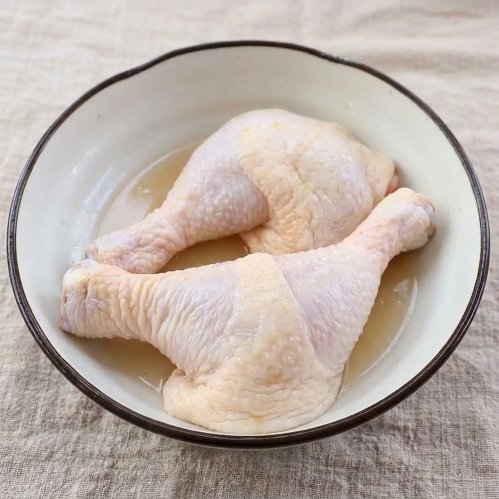 Préparation des hauts de cuisse de poulet en retirant les os avec des ciseaux de cuisine.