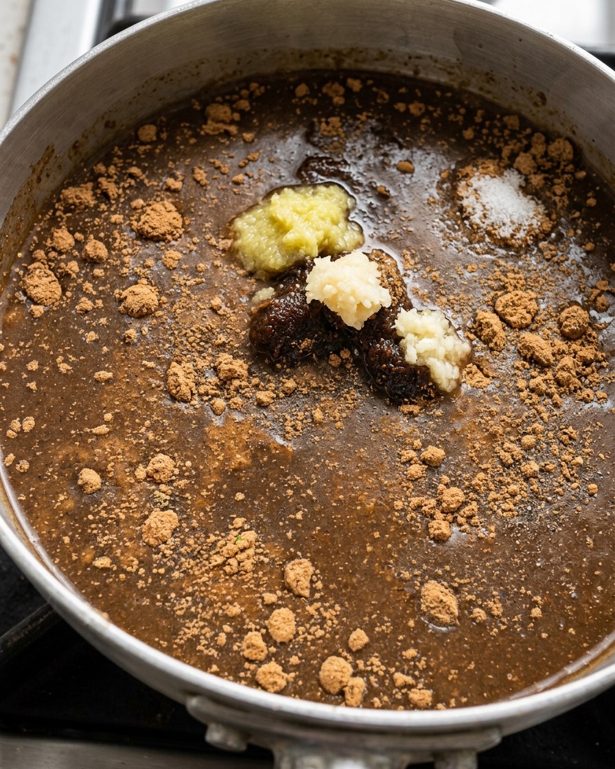 Une casserole contenant les ingrédients de la sauce miso prêts à mijoter.