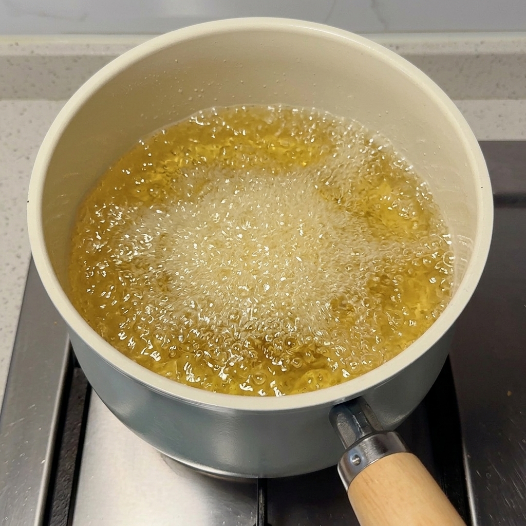 Côtelette de porc qui frit dans lhuile bouillante.