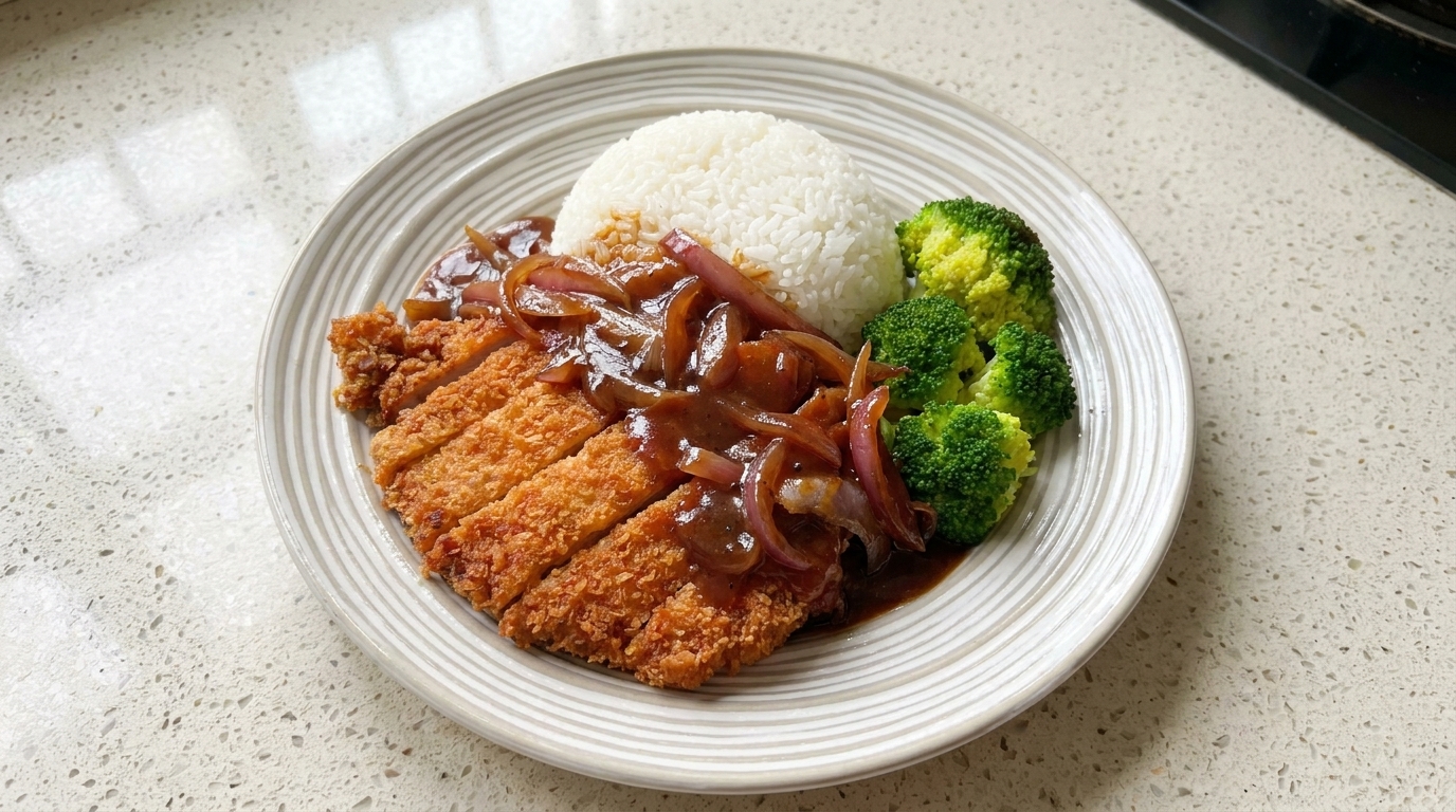 Porc croustillant au poivre noir sur riz