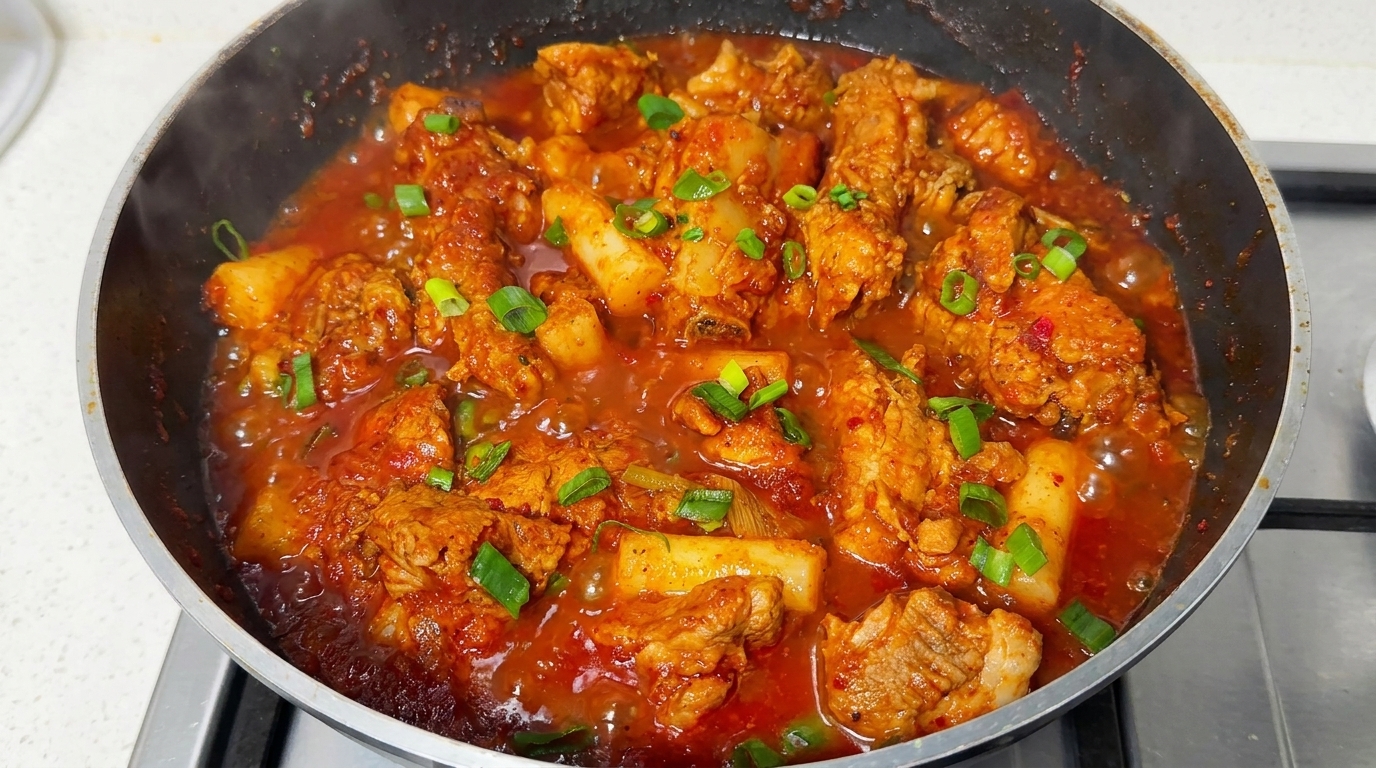 Travers de Porc Épicés Coréens aux Gâteaux de Riz (Maeun Dwaejigalbi-jjim)
