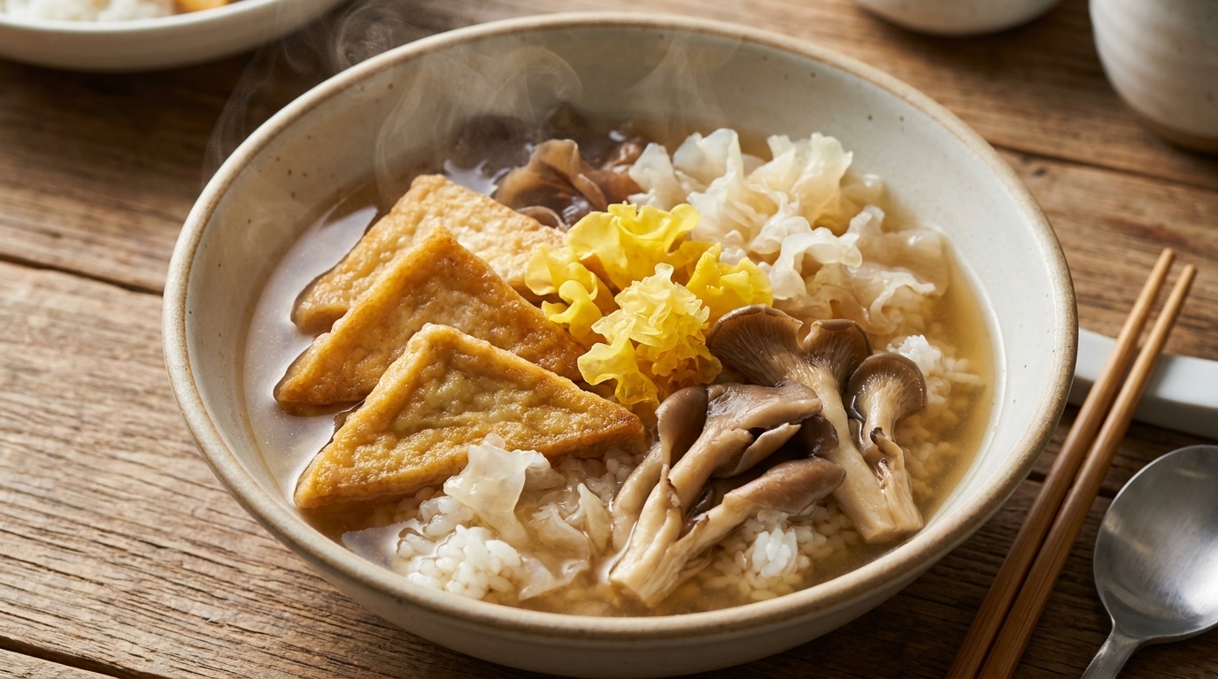 Soupe au tofu et champignons en pot d'argile