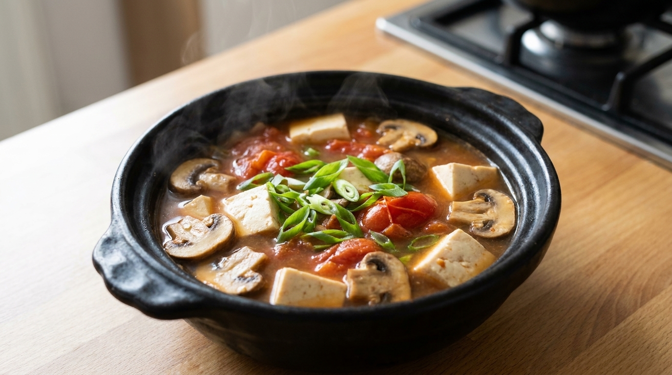 Soupe aux Tomates, Champignons et Tofu