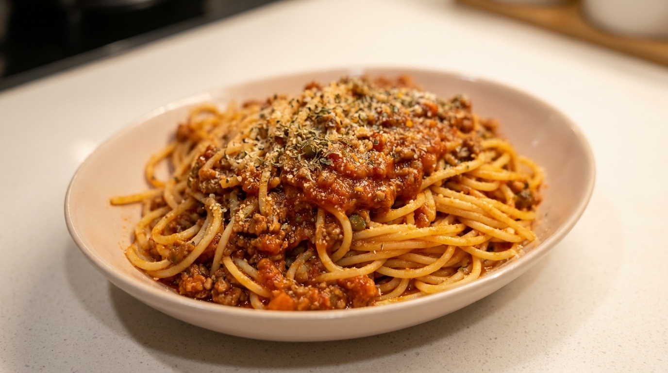 Spaghettis à la bolognaise classiques et leur riche sauce maison