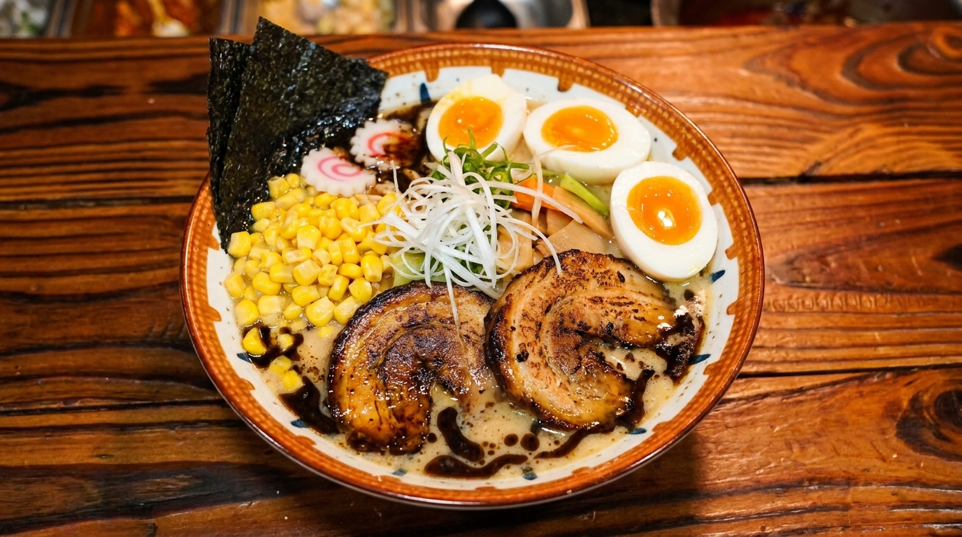 Ramen au Chashu Épais et Huile d'Ail Noir (Kuro Mayu Ramen)