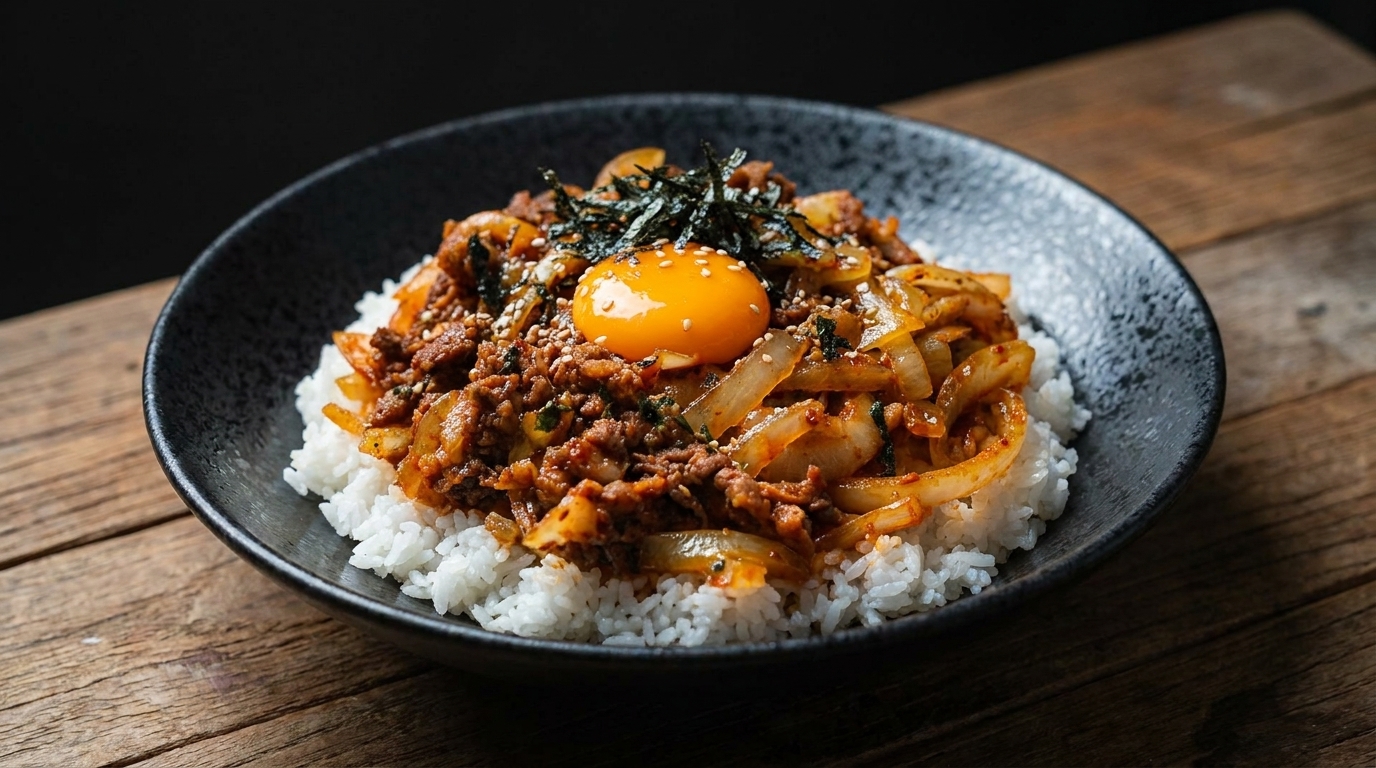 Bol de riz coréen au bœuf et kimchi (Beef Kimchi Deopbap)