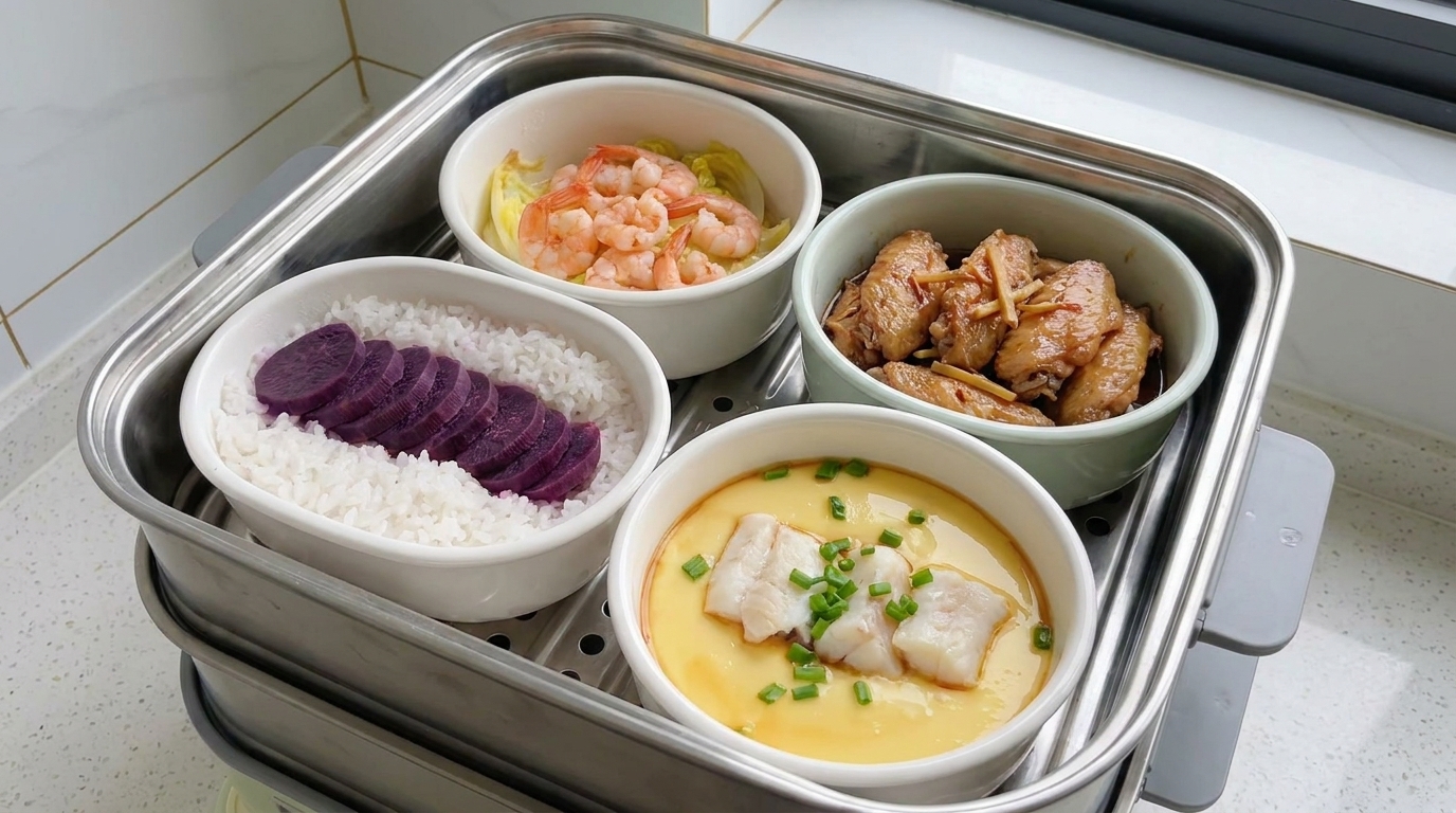Menu complet à la vapeur : Ailes de poulet Teriyaki et Flan d’œufs au cabillaud