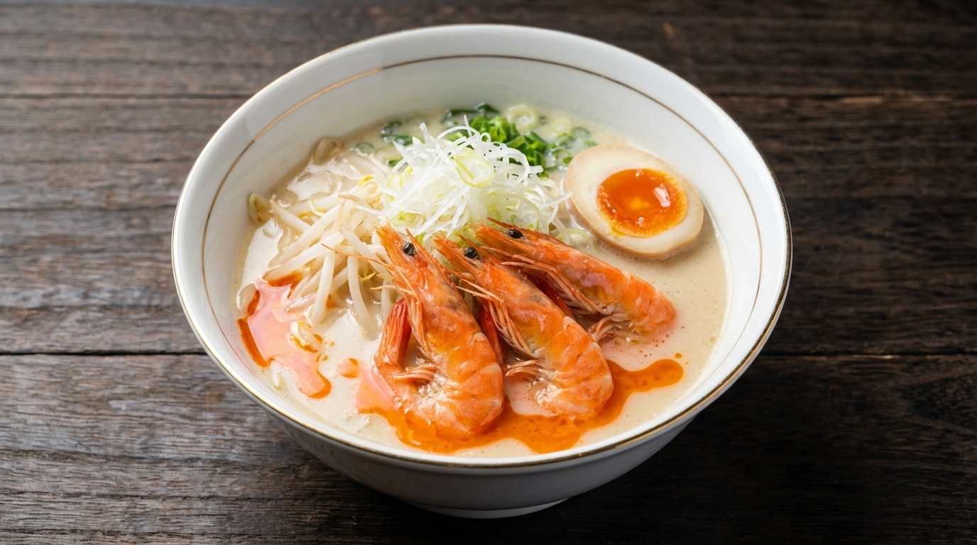 Ramen Ebi Paitan : Bouillon Crémeux au Poulet et Parfum de Crevette