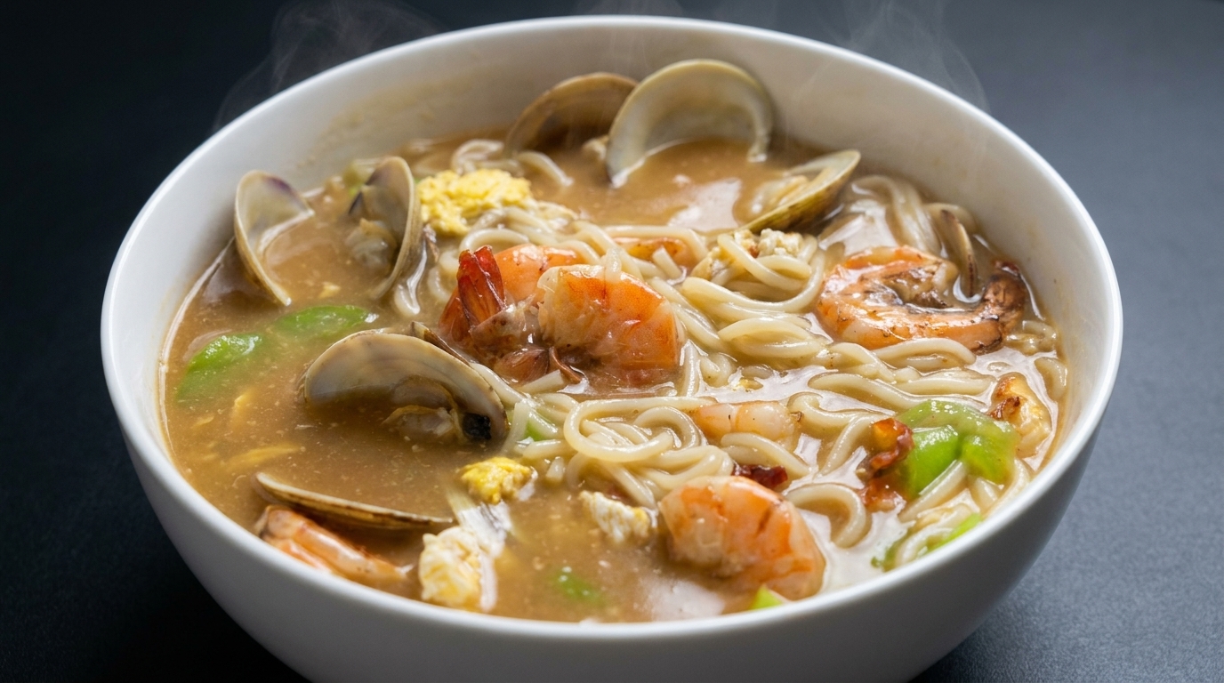 Ramen aux fruits de mer, luffa et palourdes facile