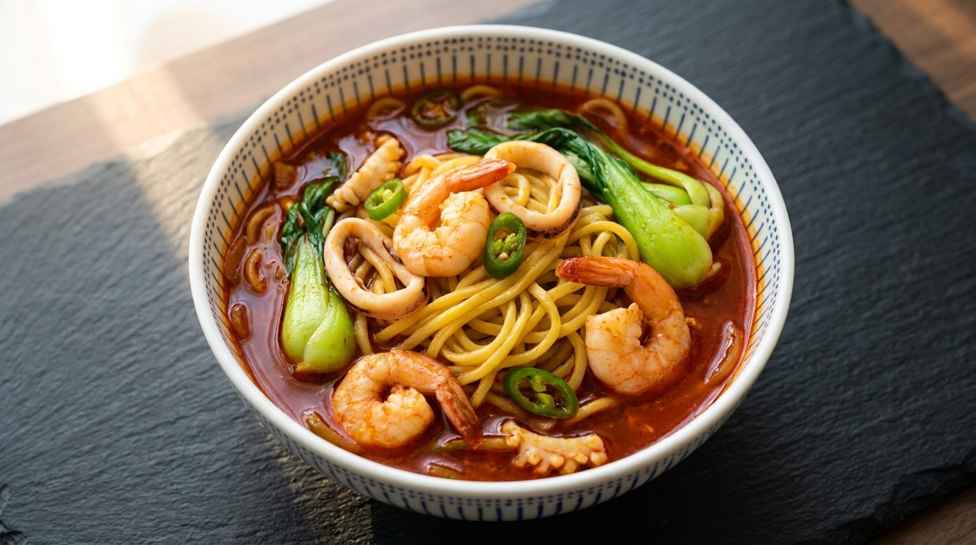 Jjamppong : Soupe de nouilles coréenne épicée aux fruits de mer