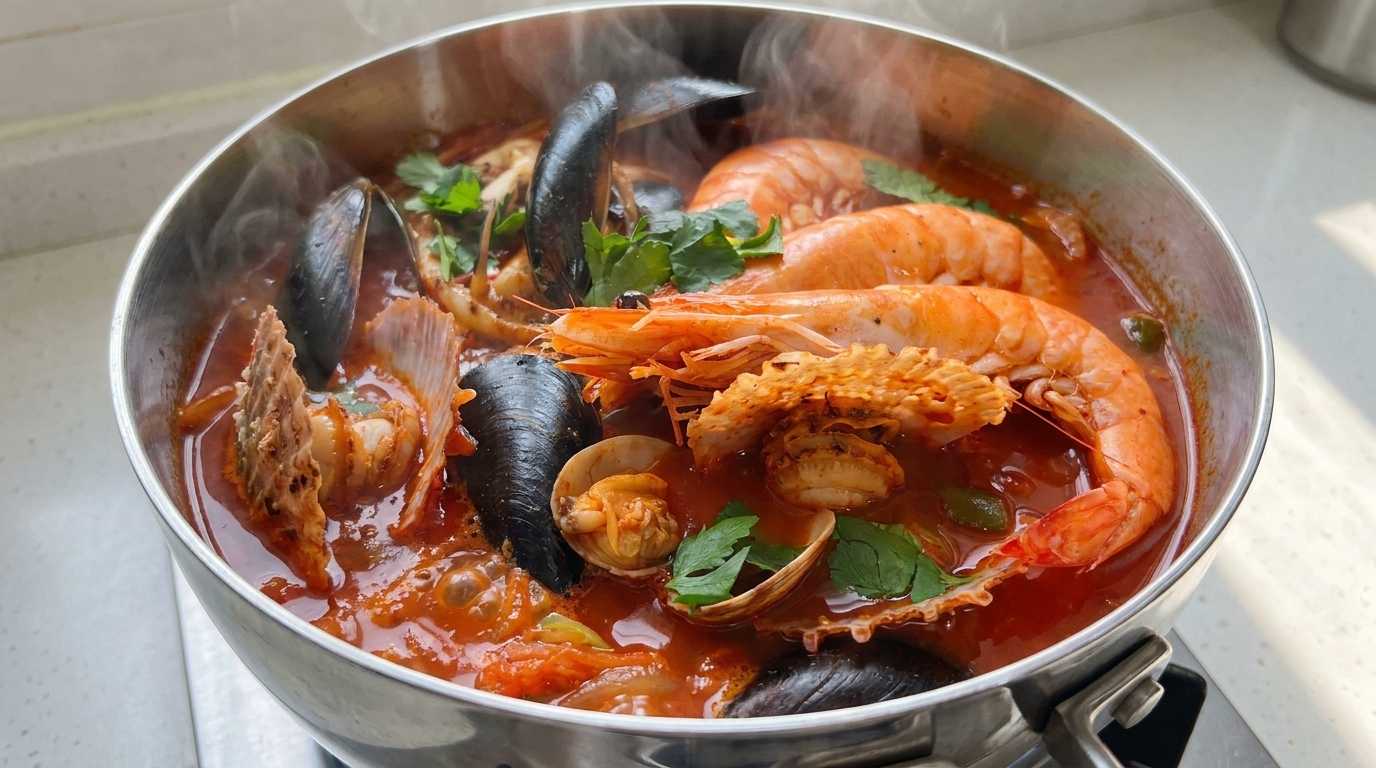 Soupe de Nouilles Coréennes Épicées aux Fruits de Mer (Jjambbong)