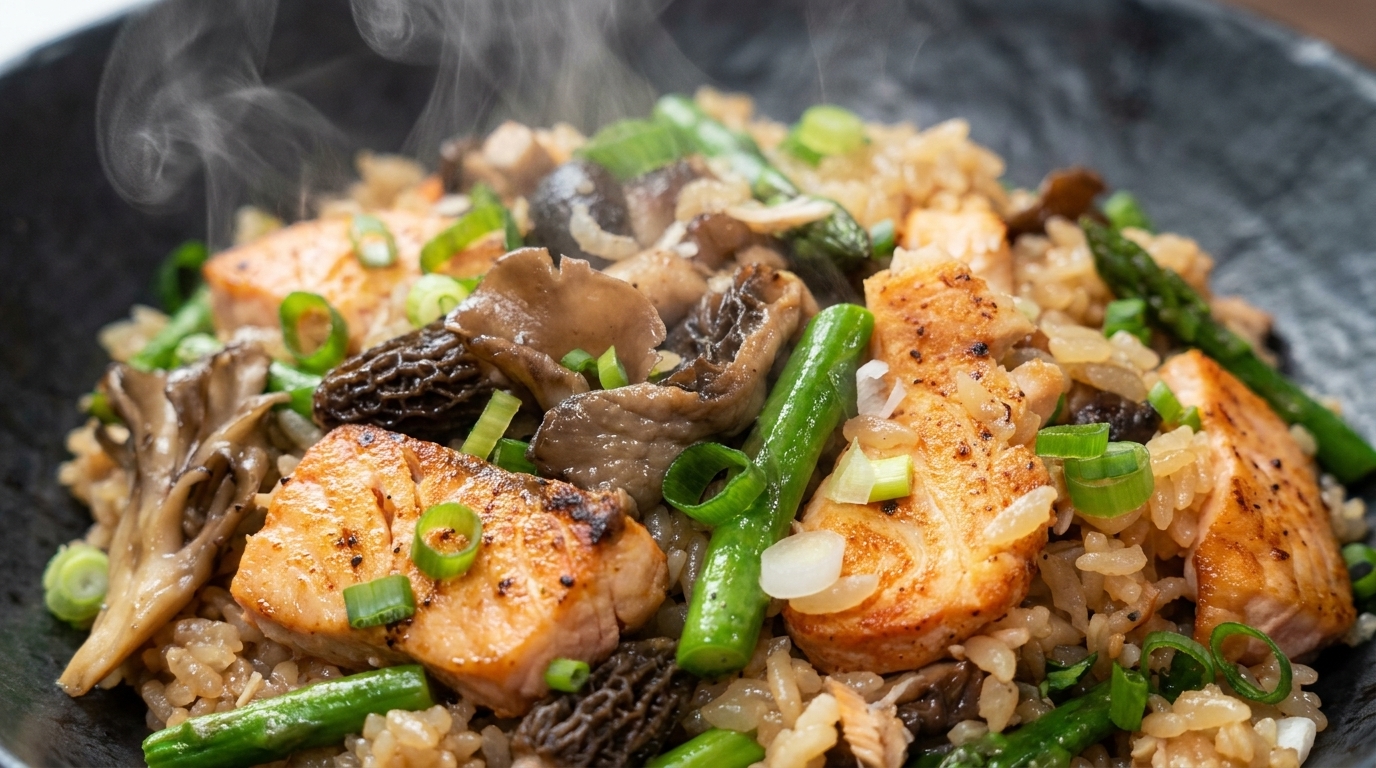 Riz aux Morilles et Pavé de Saumon en Cocotte