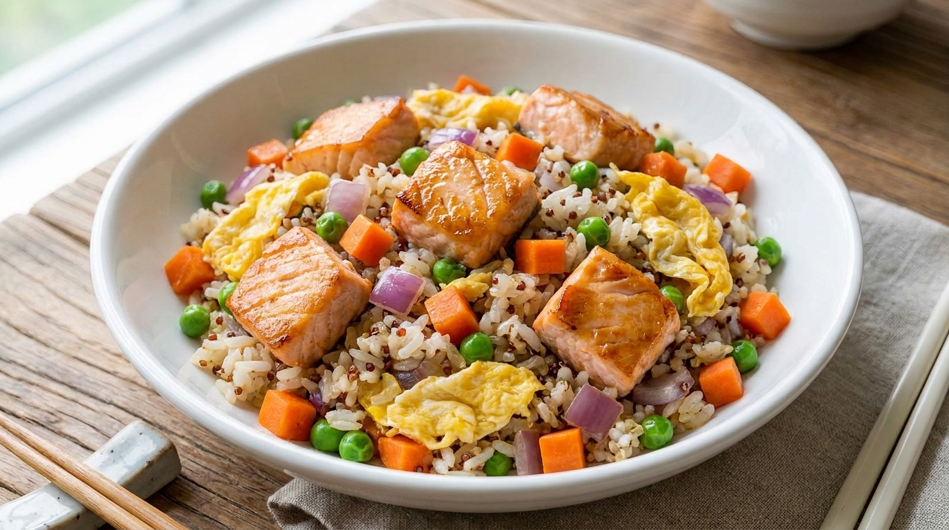 Riz sauté express au saumon et quinoa