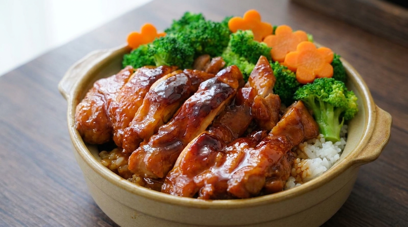 Poulet laqué au miel et son riz à la vapeur