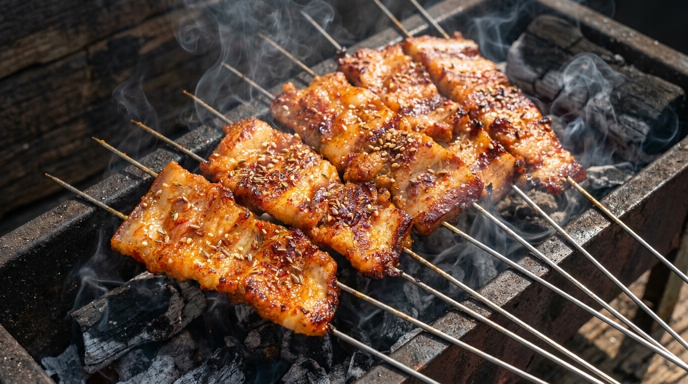 Brochettes de Poitrine de Porc Grillées au Charbon Façon Coréenne (Yangnyeom Samgyeopsal-gui)