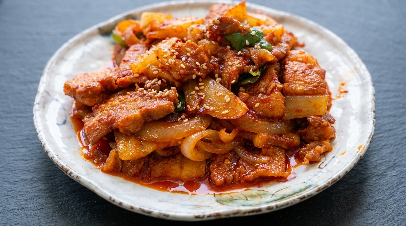Jeyuk-bokkeum authentique : Porc sauté piquant à la coréenne