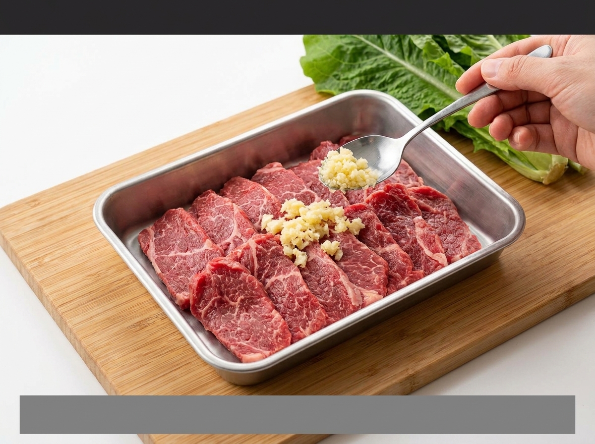 Un plateau de tranches de bœuf cru garnies dail et dépices rouges.