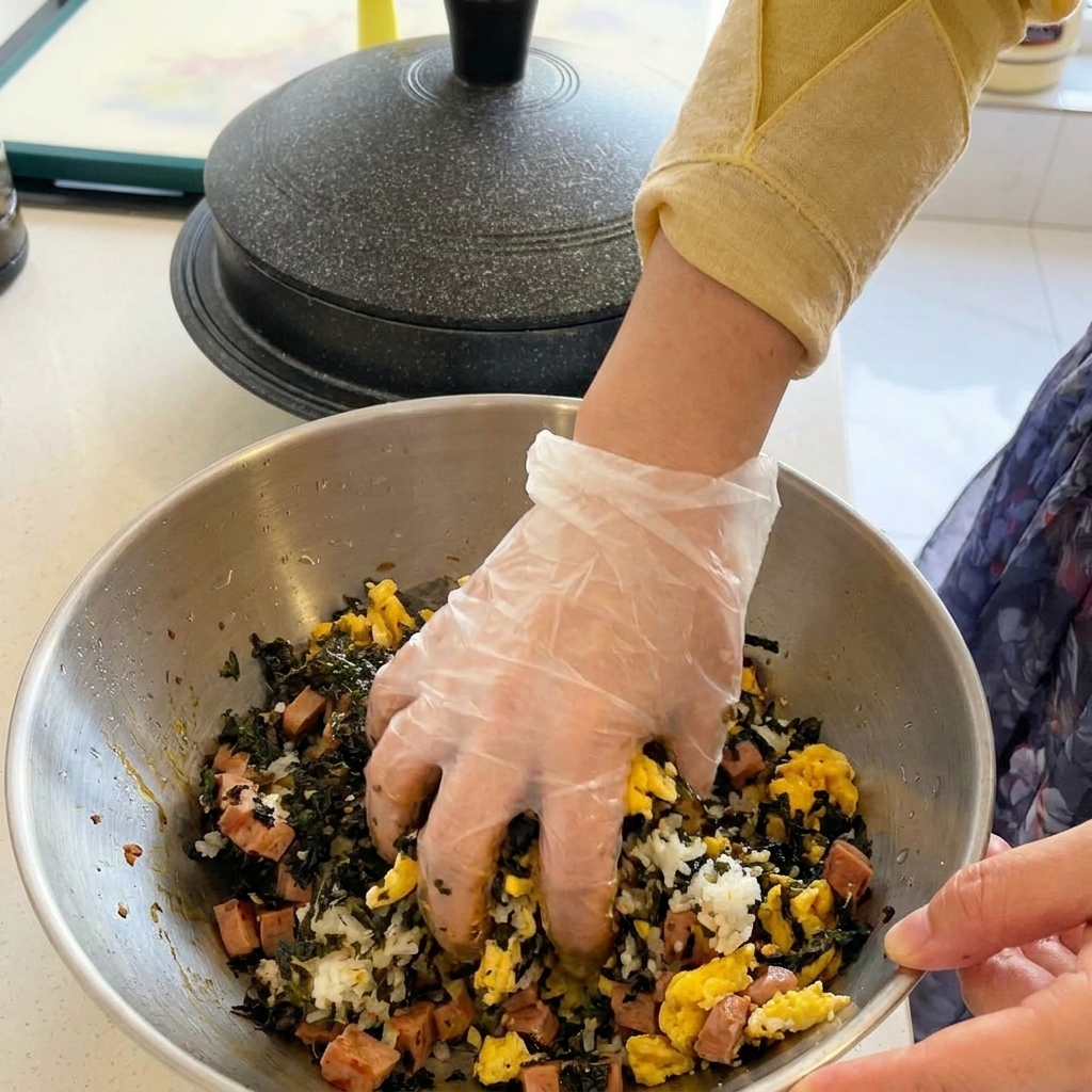 Oignons verts fraîchement hachés parsemés sur une marmite de ragoût de thon au kimchi.