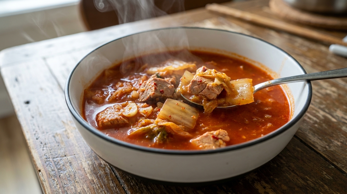 Ragoût de thon au kimchi et boulettes de riz maison (Chamchi Kimchi Jjigae)