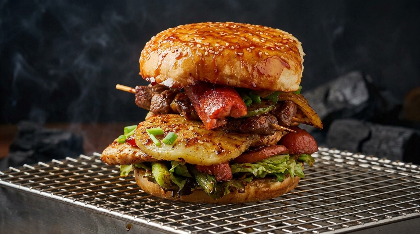 L'ultime Burger Tour au Barbecue et ses Brochettes Grillées