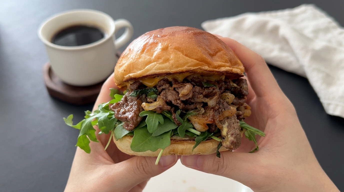 Burger gastronomique au bœuf, fromage fondu et oignons caramélisés