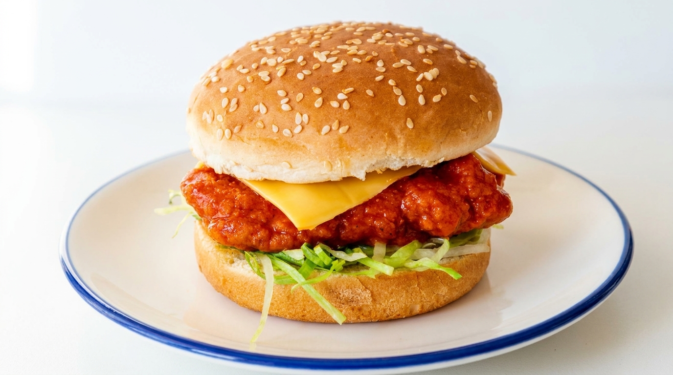 Burger de Poulet Buffalo Croustillant au Cheddar