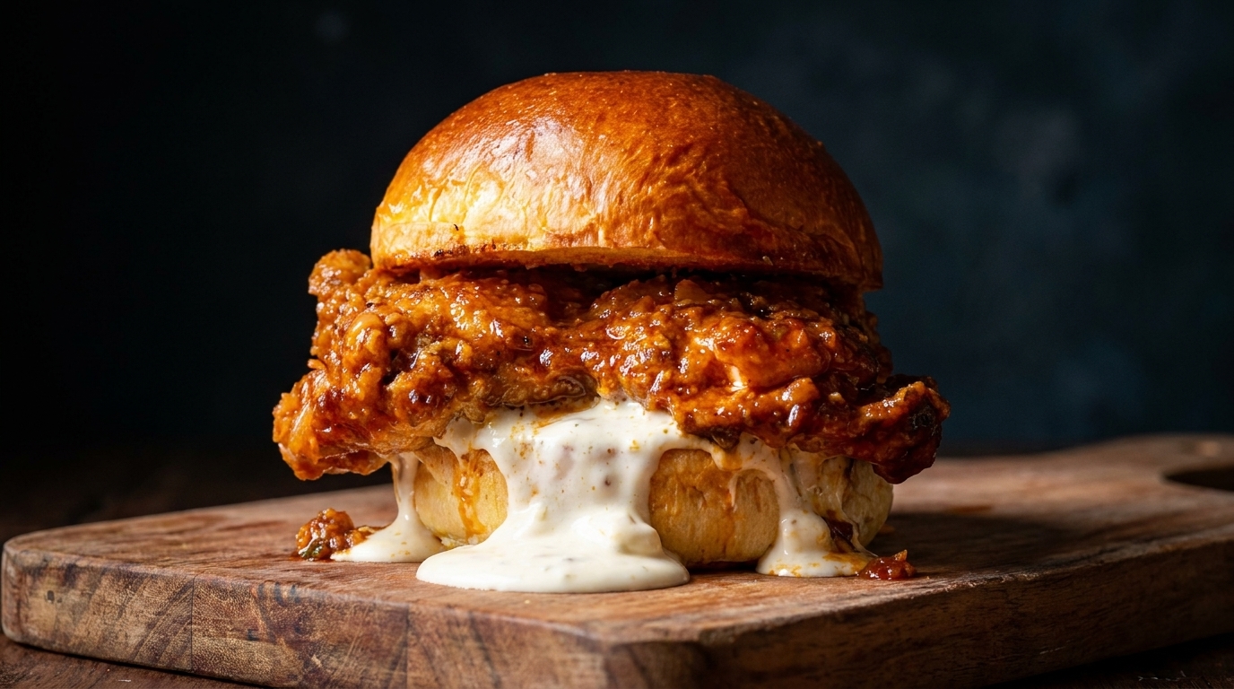 Burger de poulet cajun croustillant et sa sauce crème onctueuse