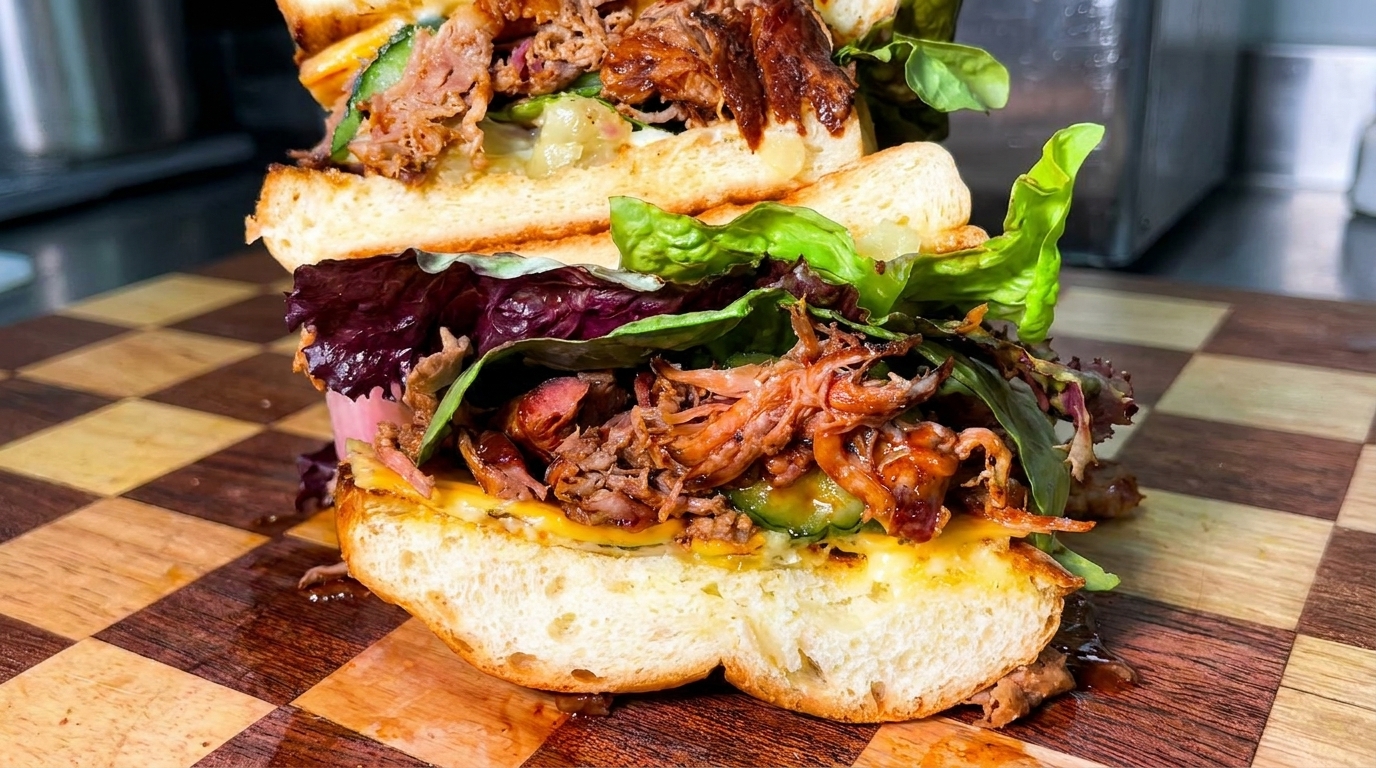 Burger Gourmet au Effiloché de Porc Fumé et à l'Ananas