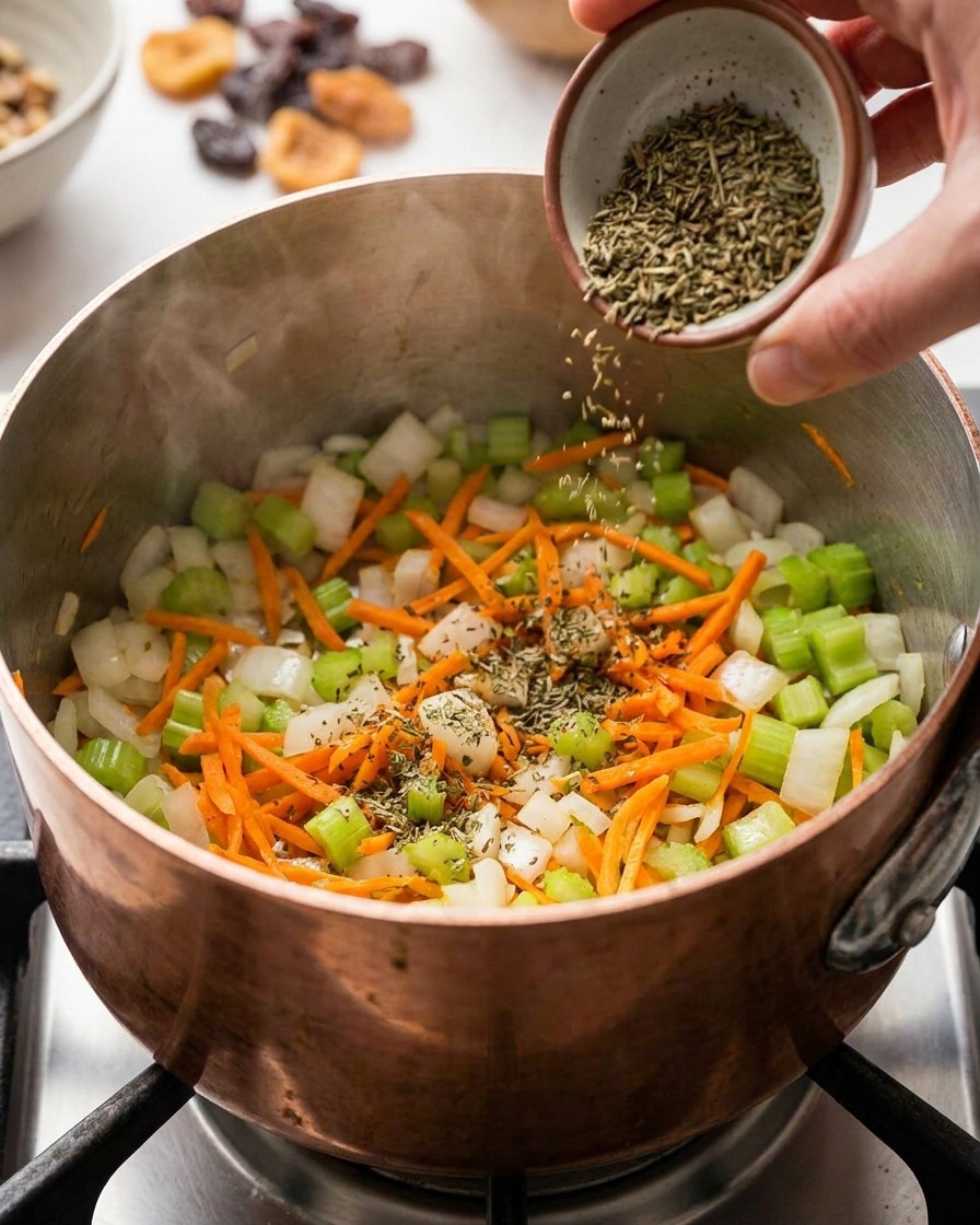 Herbes de Provence saupoudrées sur les légumes fondants.