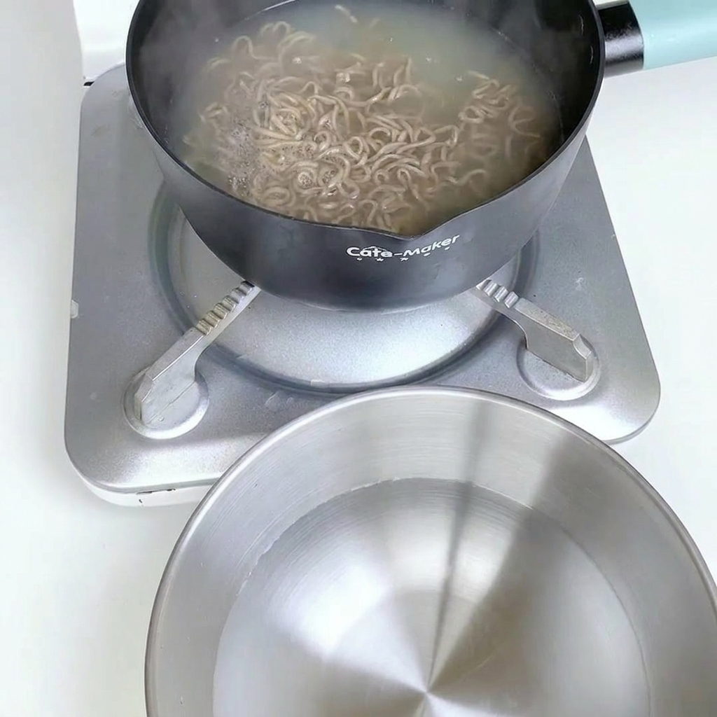 Nouilles au sarrasin cuites rincées dans une passoire sous leau froide.