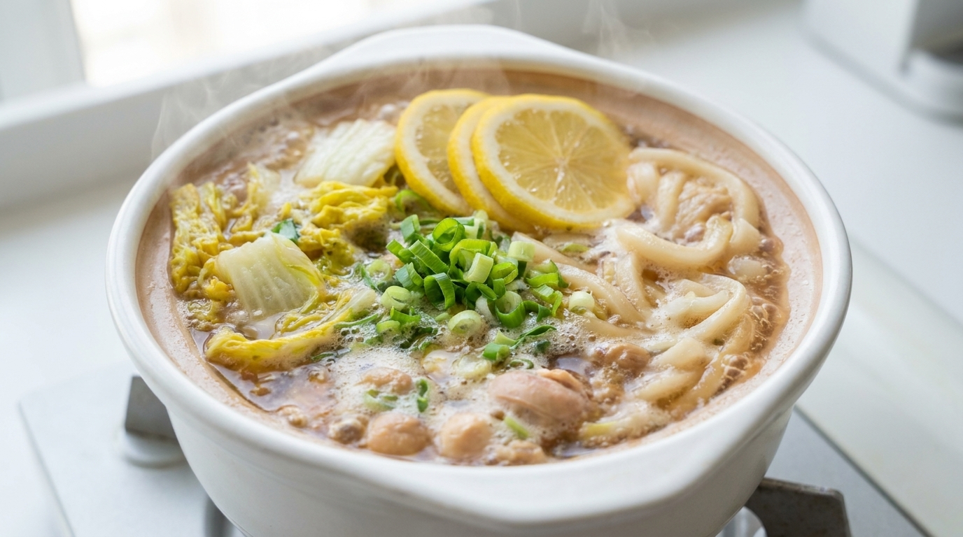 Soupe de nouilles Udon au poulet et citron