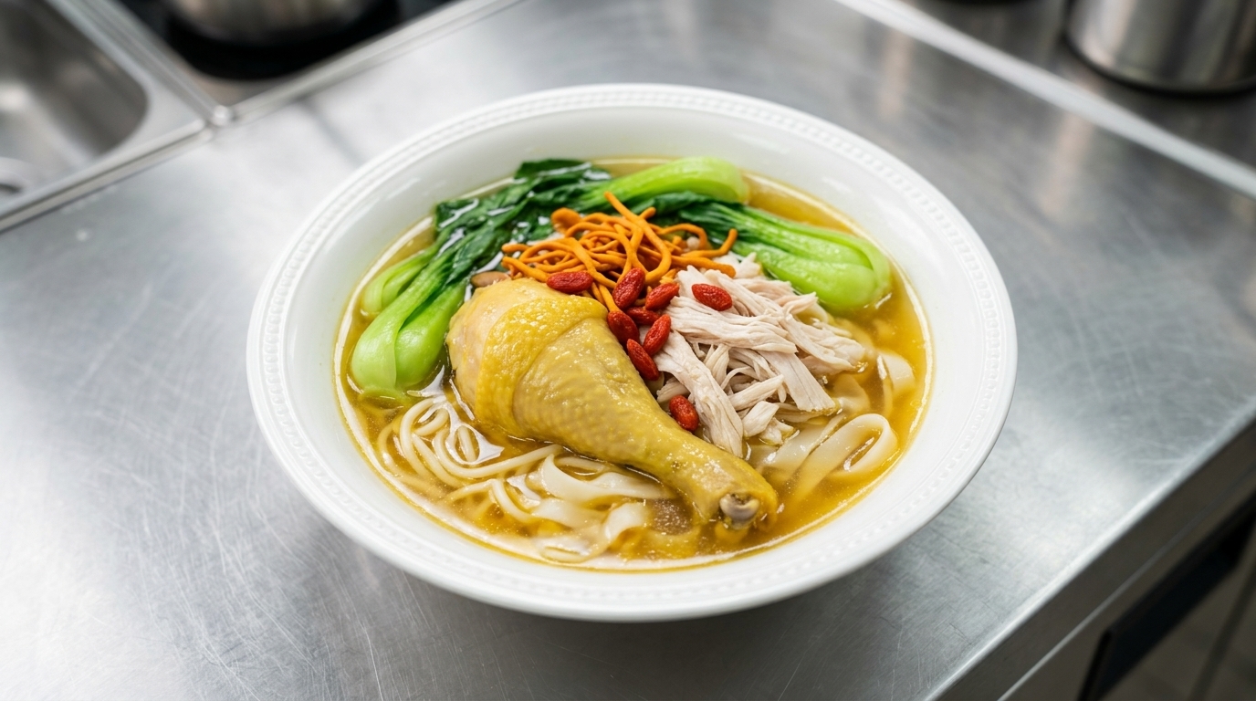 Soupe de nouilles au poulet doré