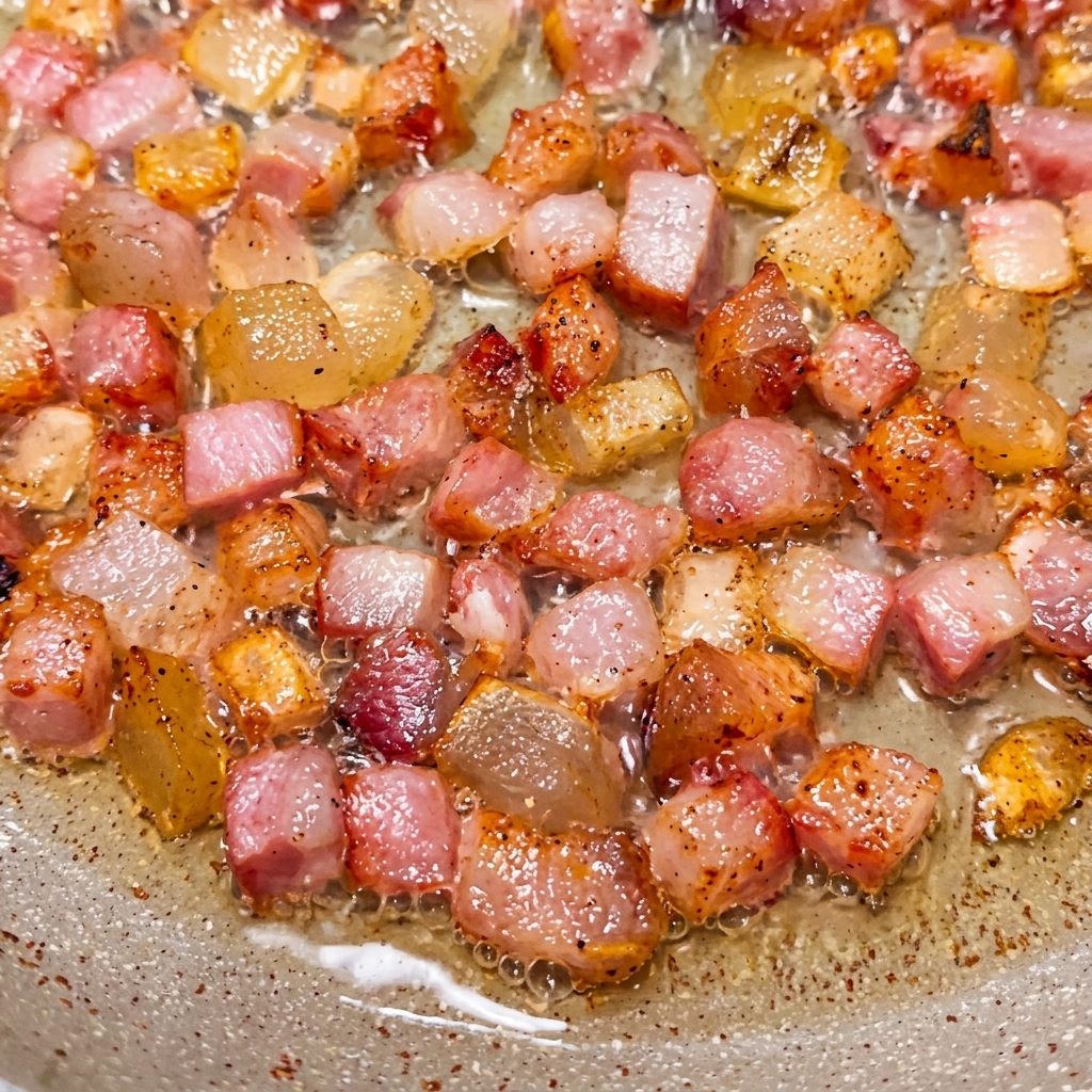 Bacon doré et croustillant frisant dans sa propre graisse dans une poêle.