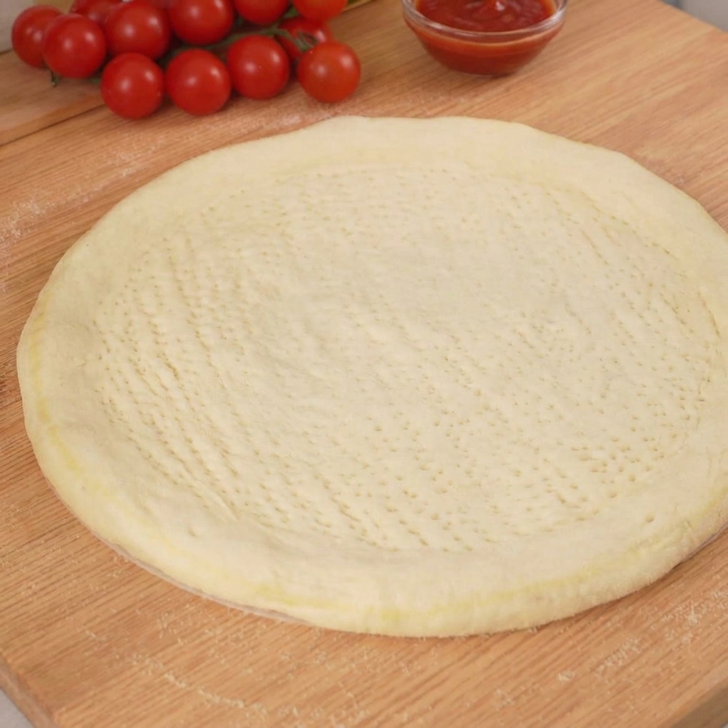 La sauce tomate étalée sur la pâte à pizza.