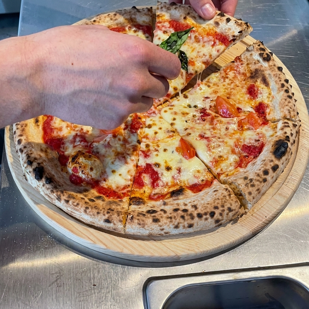 Des feuilles de roquette verte fraîche déposées sur la croûte de pizza chaude tout juste sortie du four.