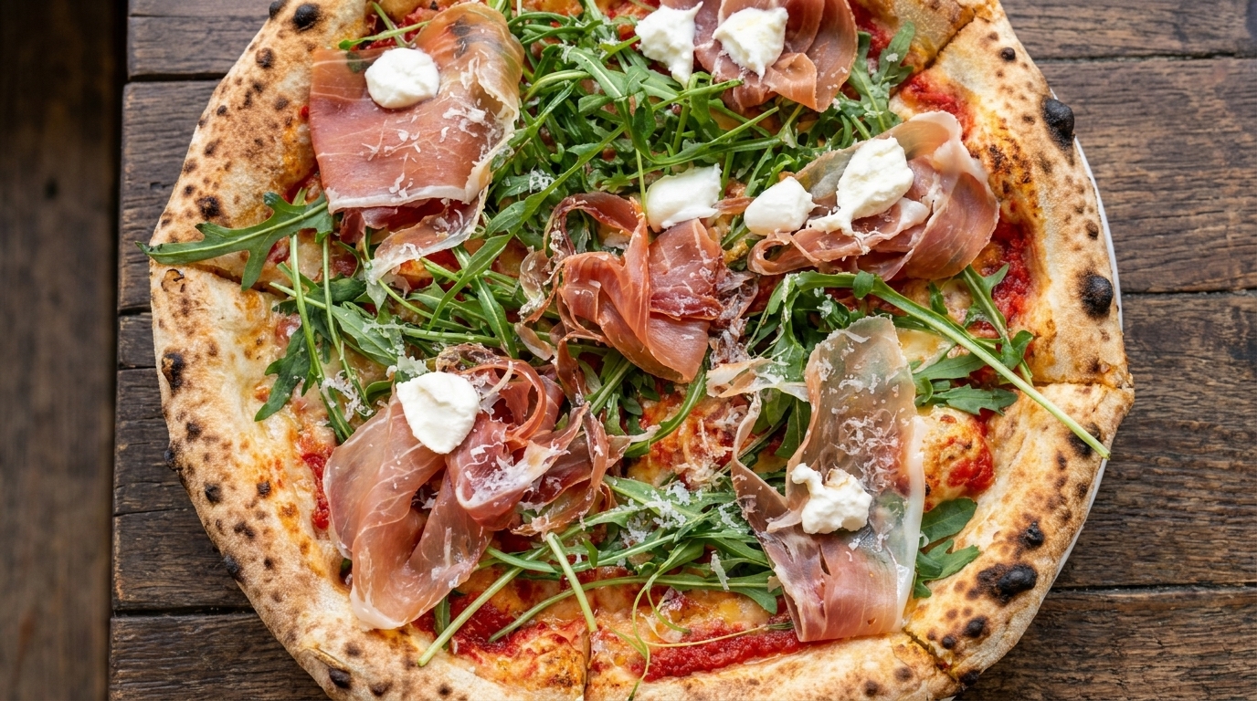 Pizza à la roquette et au prosciutto